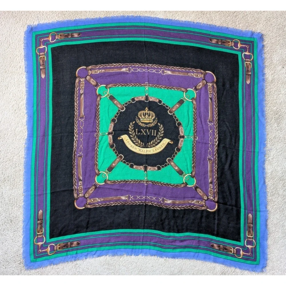 Vintage Lauren Ralph Lauren‎ Silk Scarf *HOLES Equestrian Belt Crest 40